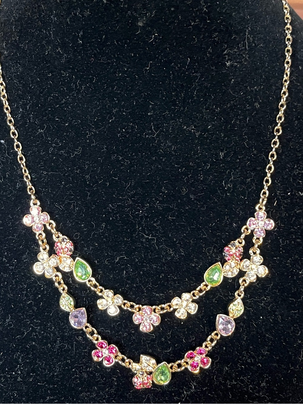 Vintage Monet Gold Tone Multi Gem Floral Ladybug Layered Necklace